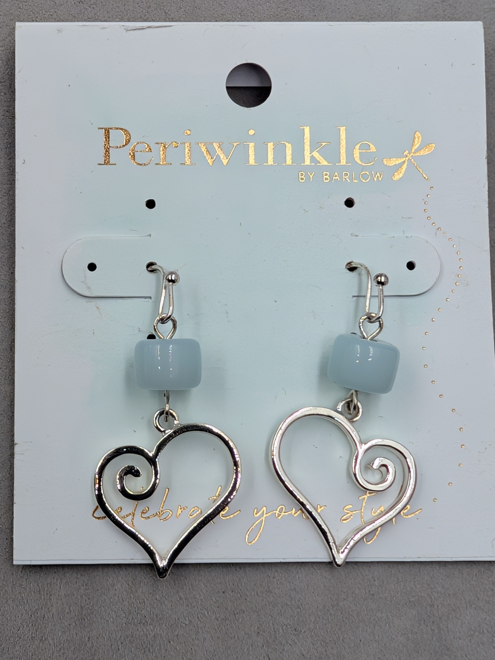 Periwinkle by Barlow Silver Scroll Heart Aqua Bead Earrings | 1235